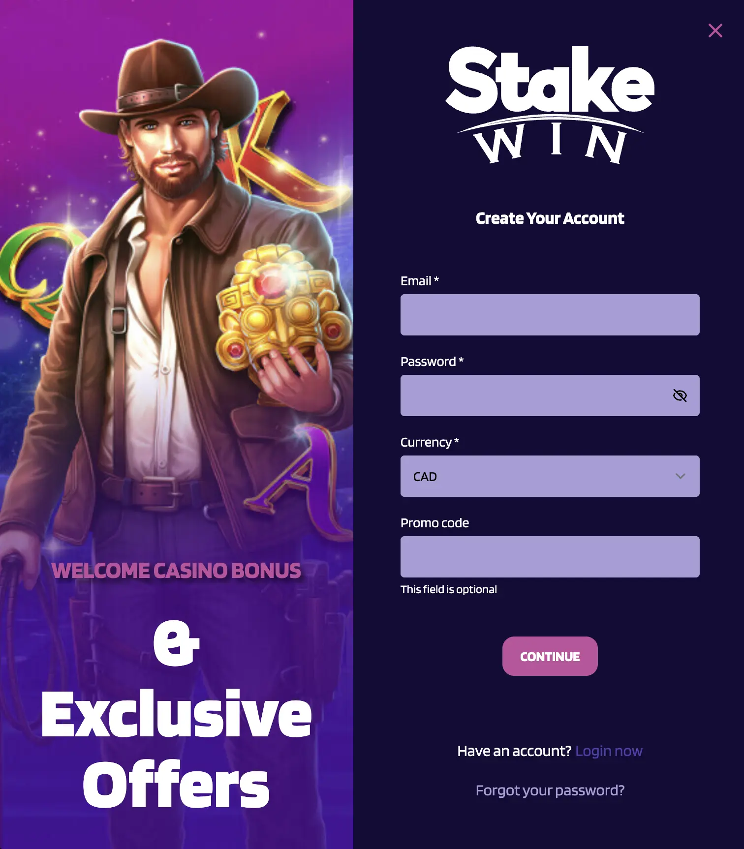 StakeWin Casino Registration